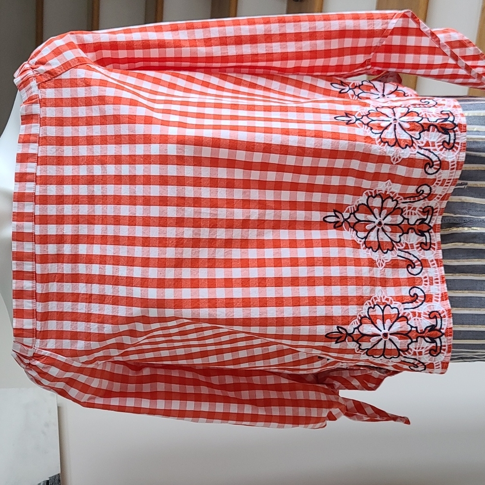 Orange/ White plaid off the shoulder top